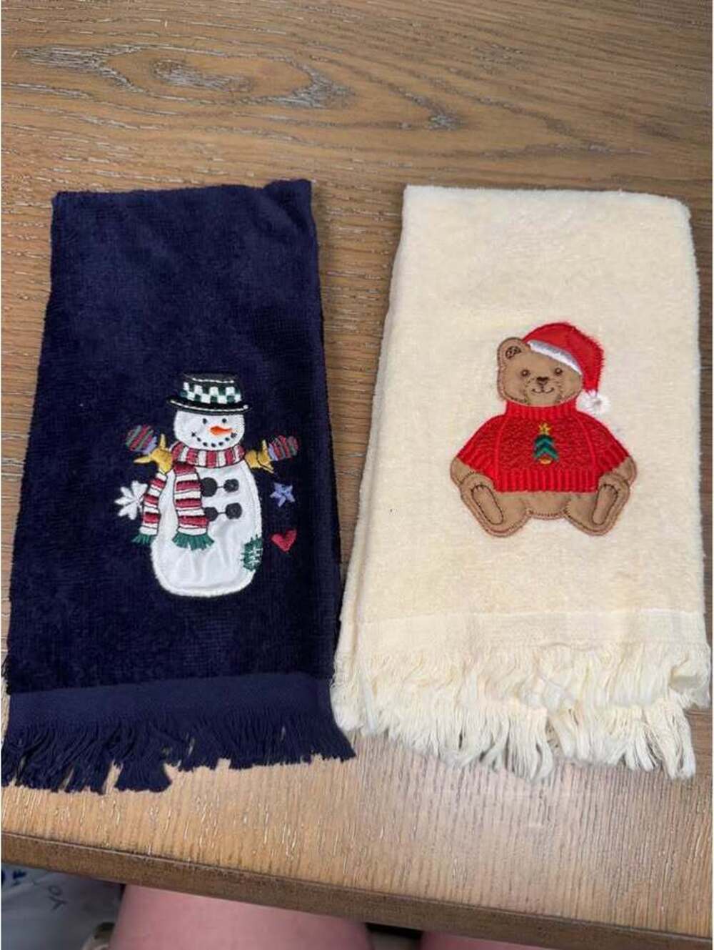 Christmas Hand Towels Snowman Teddy Bear